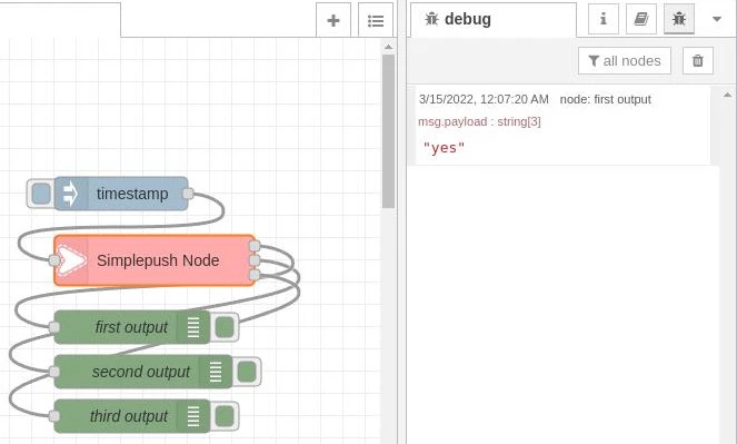 Node Red Debug Output from Action Selection