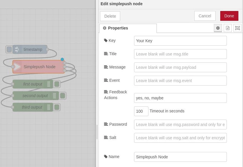 Node-RED Actionable Notification Flow with Simplepush