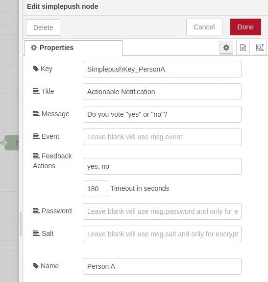 Flow Example 2 Simplepush Node Settings